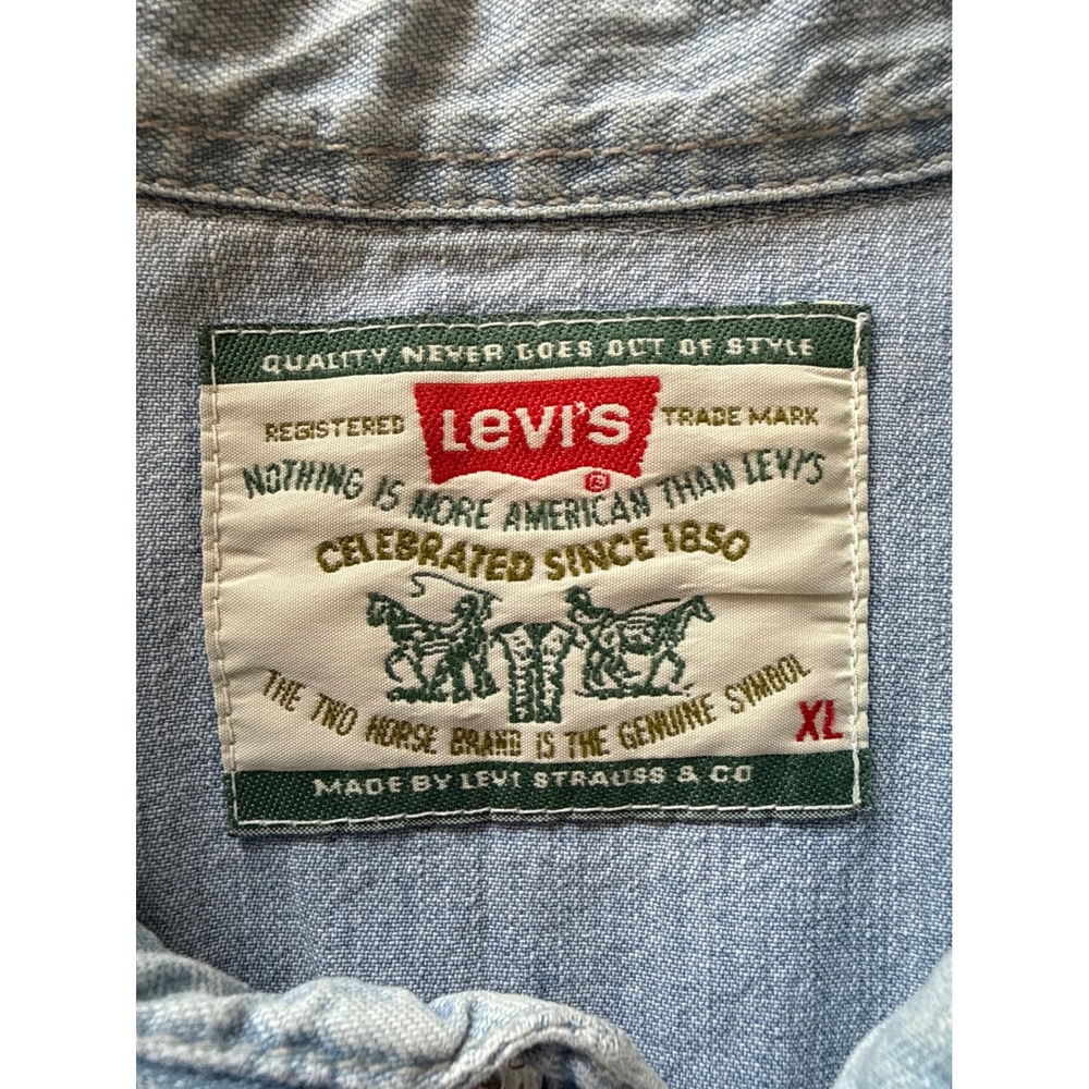 Levis Mens XL Light Wash Denim Western Snap Button Long Sleeve Shirt Blue - Picture 2 of 8